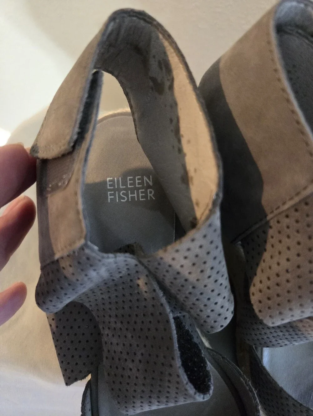Eileen Fisher Perforated Gray Espadrille Wedges